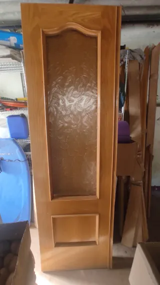 Puerta interior madera cristal hojas vintage