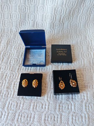 Lote pendientes vintage dorados de oro 18K perla