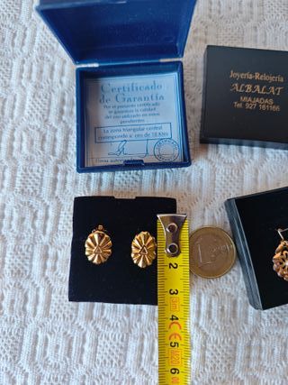 Lote pendientes vintage dorados de oro 18K perla