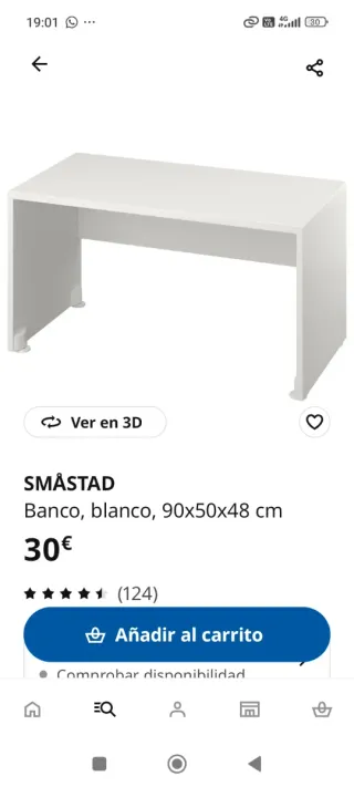 Banco SMÅSTAD blanco 90x50x48 cm