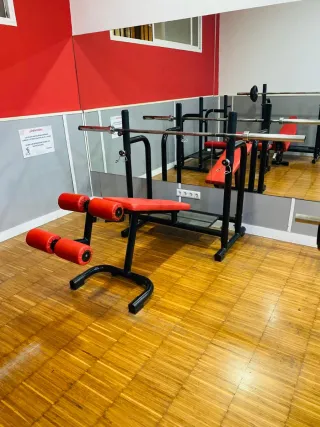 Press de banca declinado con barra olímpica.