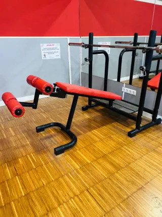 Press de banca declinado con barra olímpica.