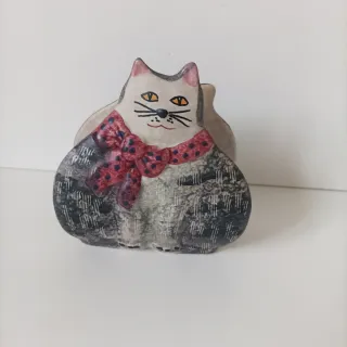Portatovaglioli Gatto Ceramica Grigio Rosso