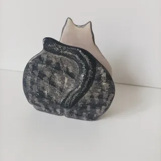 Portatovaglioli Gatto Ceramica Grigio Rosso