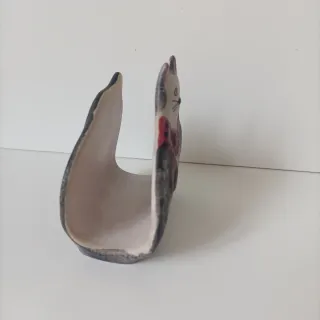 Portatovaglioli Gatto Ceramica Grigio Rosso