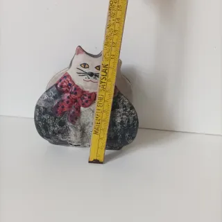 Portatovaglioli Gatto Ceramica Grigio Rosso