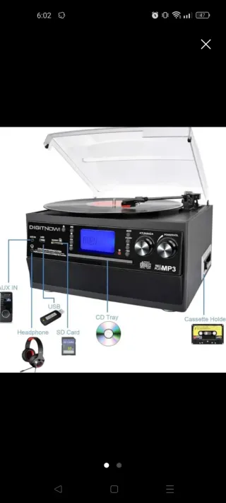 Tocadiscos DIGITNOW! 33/45/78 RPM Radio CD USB