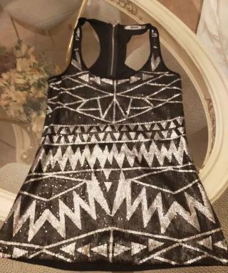 Camiseta fiesta lentejuelas negro y plata Talla S