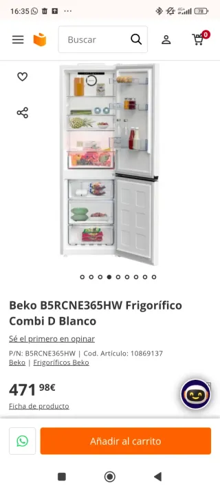 Nevera Beko B5RCNE365HW Blanca