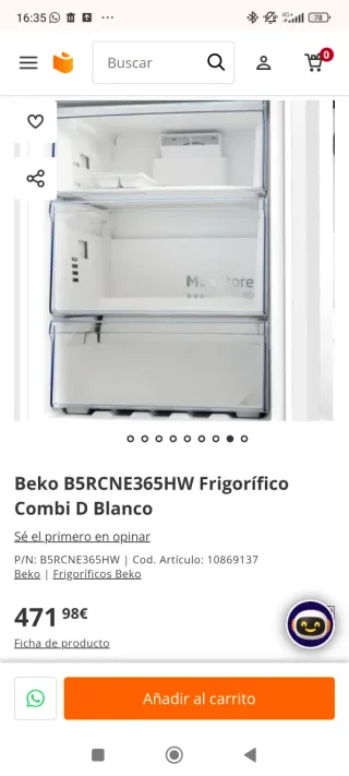 Nevera Beko B5RCNE365HW Blanca