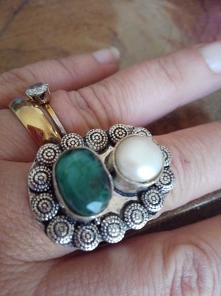 Anello Argento Perla Naturale e Smeraldo