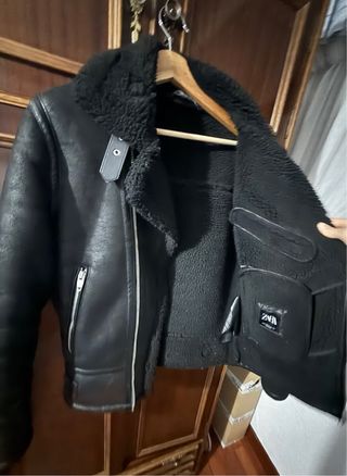 Chaqueta Zara Negra Piel Sintética Borrego
