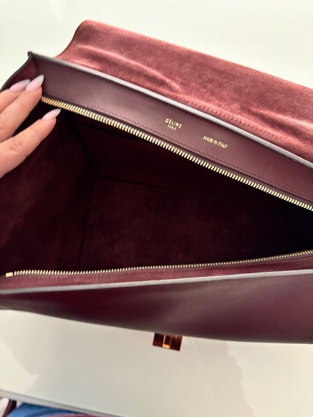 Bolso Céline Trapéze de Cuero Beige y Granate