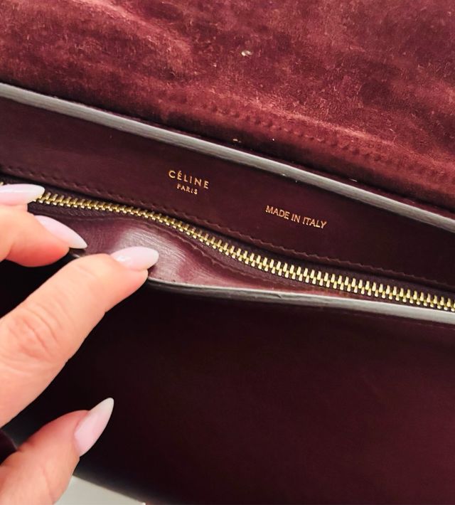 Bolso Céline Trapéze de Cuero Beige y Granate