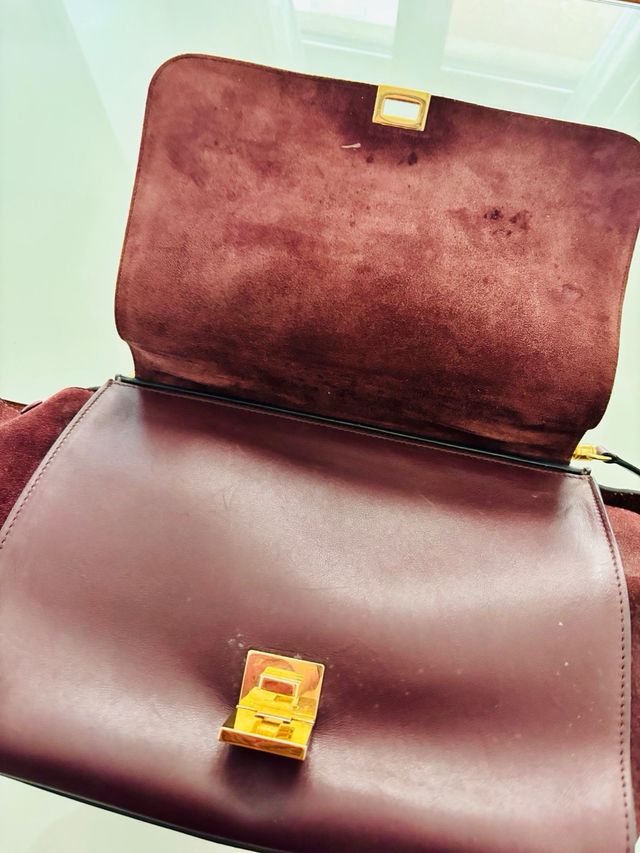 Bolso Céline Trapéze de Cuero Beige y Granate