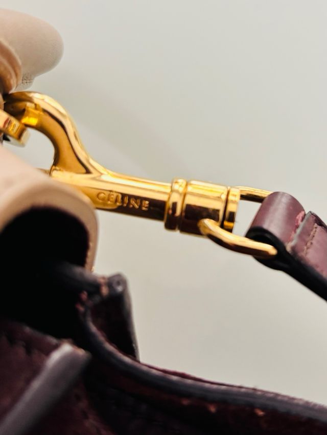 Bolso Céline Trapéze de Cuero Beige y Granate