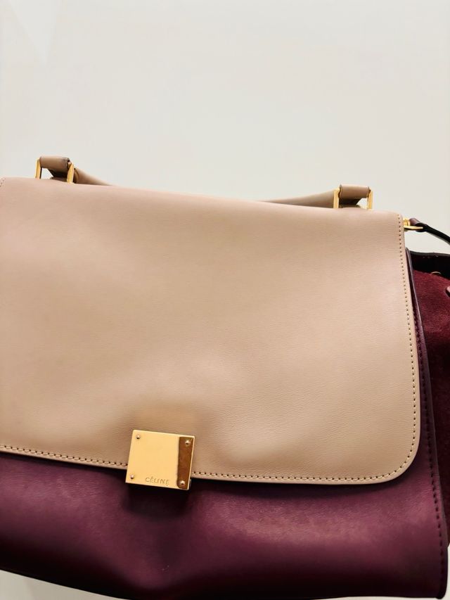 Bolso Céline Trapéze de Cuero Beige y Granate