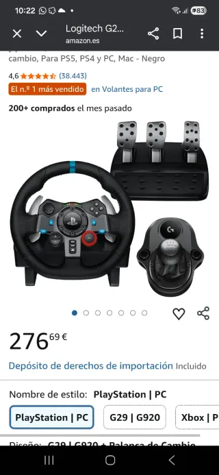 Volante Logitech G29 con Pedales,Palanca y Juegos
