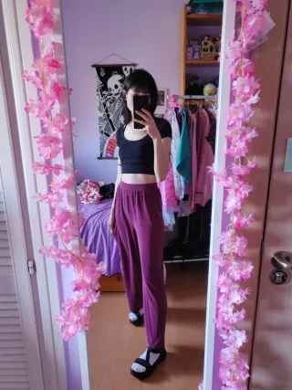 Pantalones Japoneses Jfashion vintage satén rosa