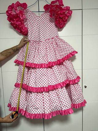 Vestido de sevillana niña lunares rosa