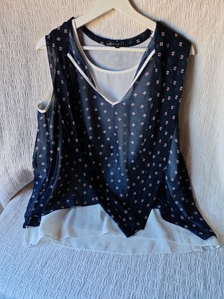 Camisa blanca azul talla L mujer Merletti tirantes