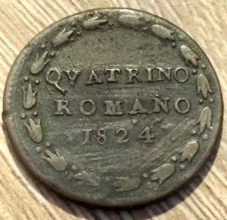 1 Quattrino Romano 1824 Moneta Antica