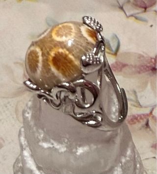 Anillo Plata 925 Ágata Fósil Ajustable