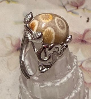 Anillo Plata 925 Ágata Fósil Ajustable