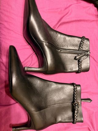 Botín Massimo Dutti Negro Tacón Trenzado