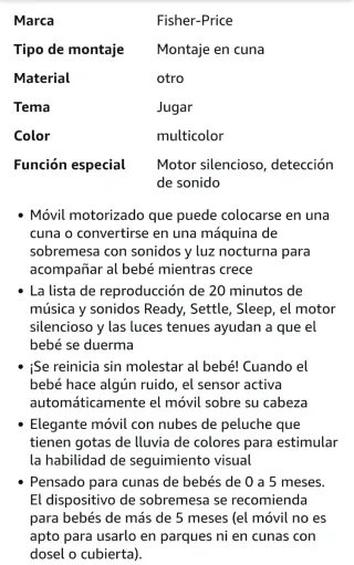 Móvil Cuna Fisher-Price Nubes y Arcoíris