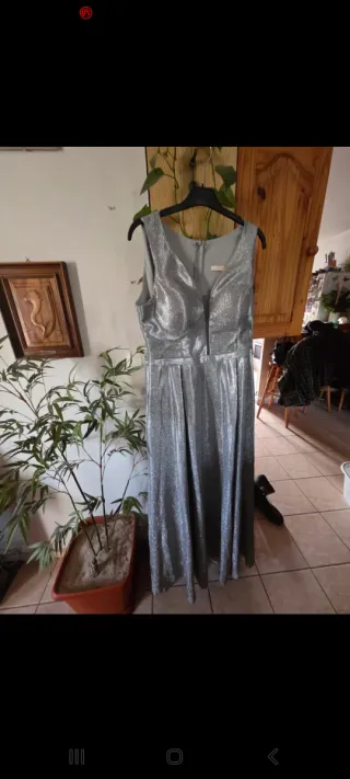 Vestido largo plateado fiesta Talla L
