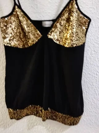 Top tirantes Blanco lentejuelas doradas