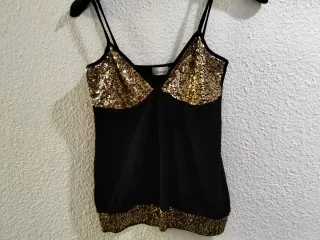 Top tirantes Blanco lentejuelas doradas