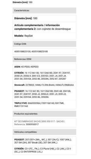 Kit Embrague Peugeot 207