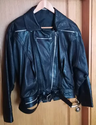 Cazadora Piel Vintage Mujer Negra