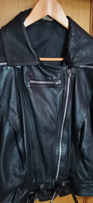 Cazadora Piel Vintage Mujer Negra