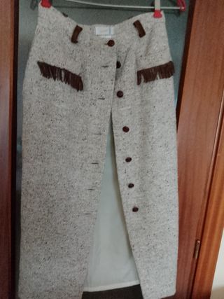 Falda larga invierno beige y marrón