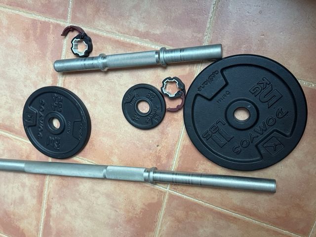 Barra y discos de pesas gym