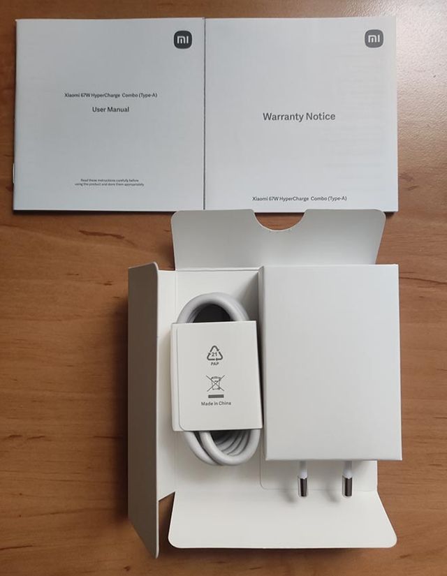 Cargador Xiaomi 67W (Tipo-A) y cable Xiaomi de 6A