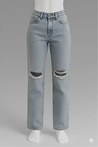 Jeans Mom Fit Grigio Chiaro Strappati