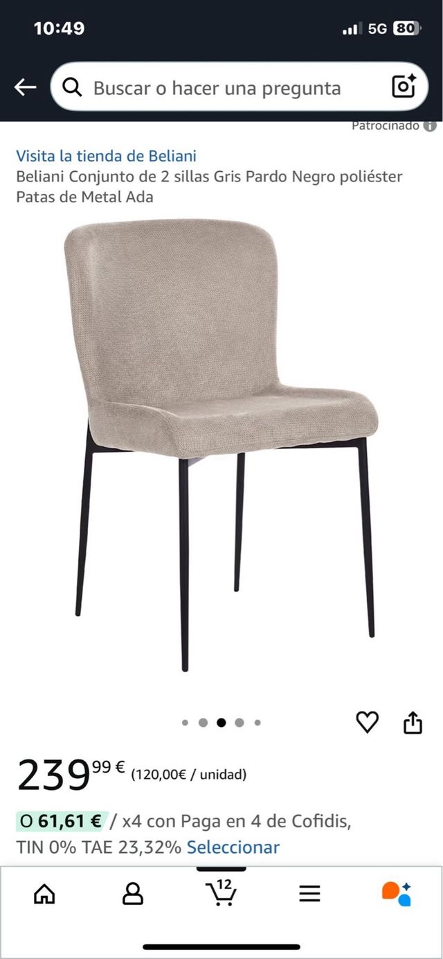 Conjunto 2 sillas Beliani poliéster patas metal