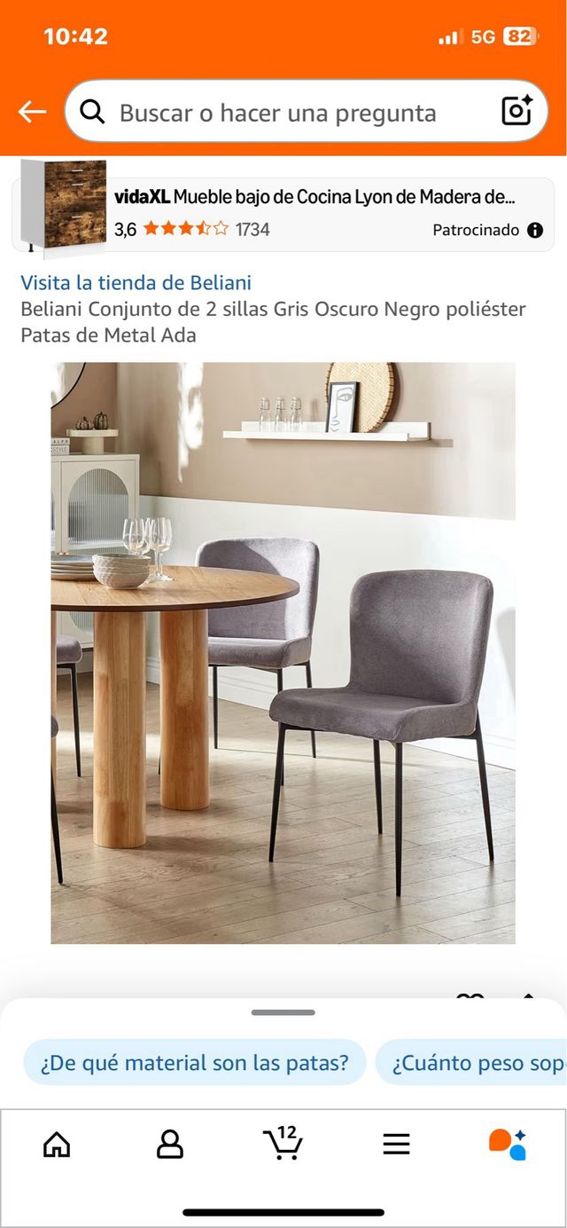 Conjunto 2 sillas Beliani poliéster patas metal