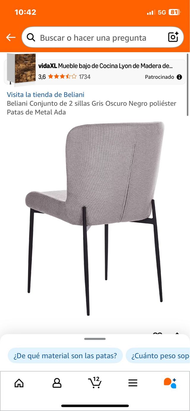 Conjunto 2 sillas Beliani poliéster patas metal