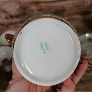 Juego Café Porcelana Vintage Oro y Verde