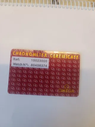 Tarjeta Certificado Omega Constellation