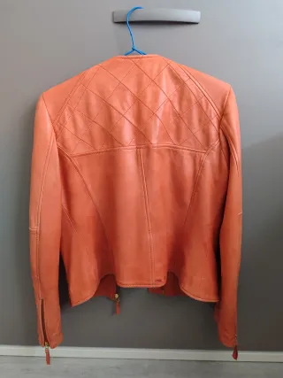 Cazadora Cuero Mujer Massimo Dutti Naranja