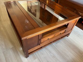 Mesa centro madera maciza con cristal