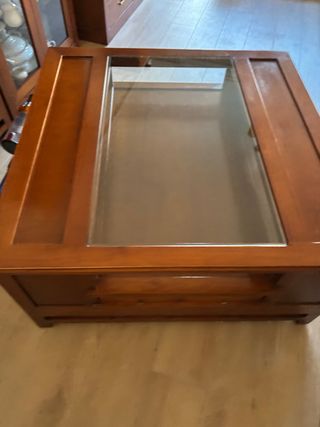 Mesa centro madera maciza con cristal