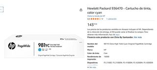 HP 981YC Cartucho Tinta Cyan PageWide