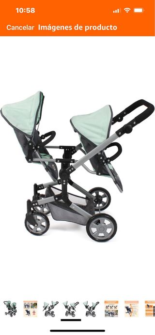 Cochecito gemelas para muñecas